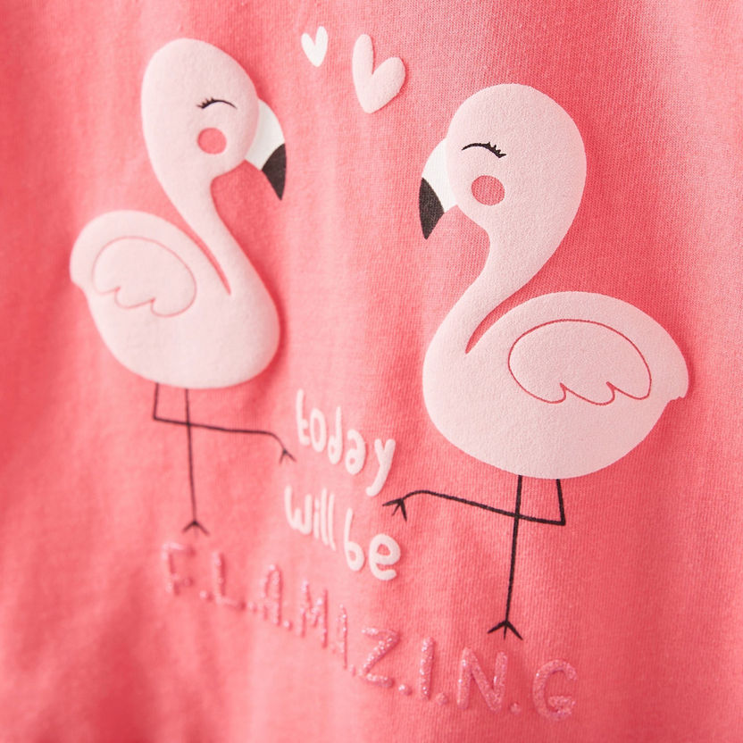 Juniors Flamingo Print T-shirt with Round Neck and Short Sleeves-Shirts-image-1