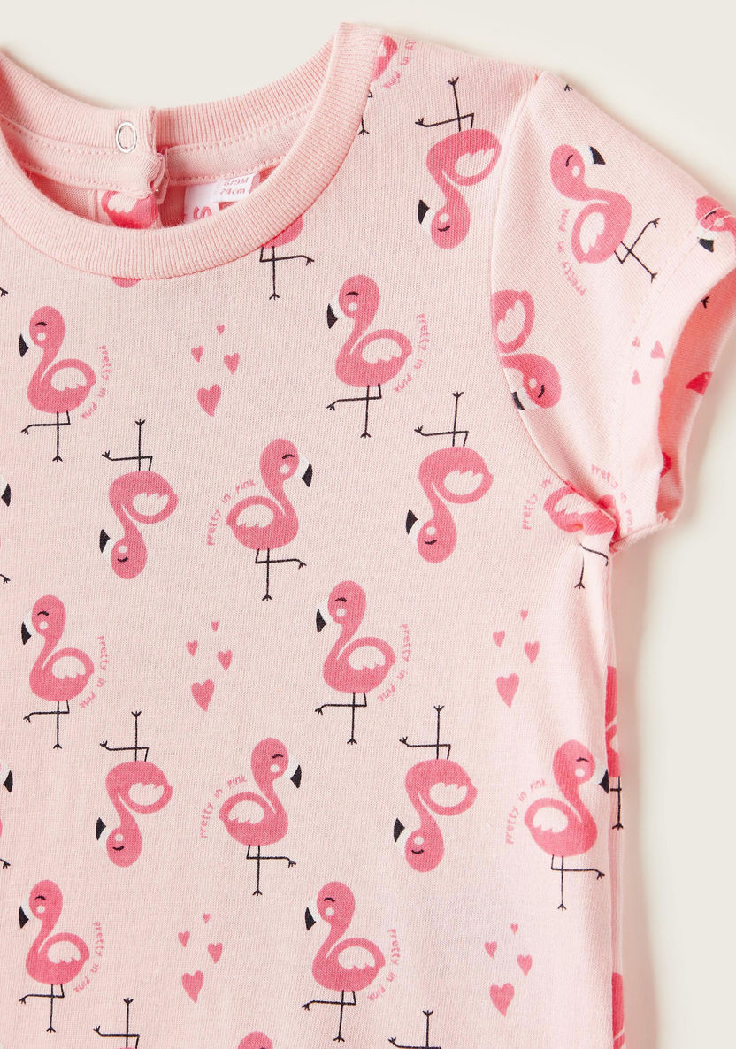 Juniors Flamingo Print Round Neck T-shirt with Short Sleeves-T Shirts-image-1