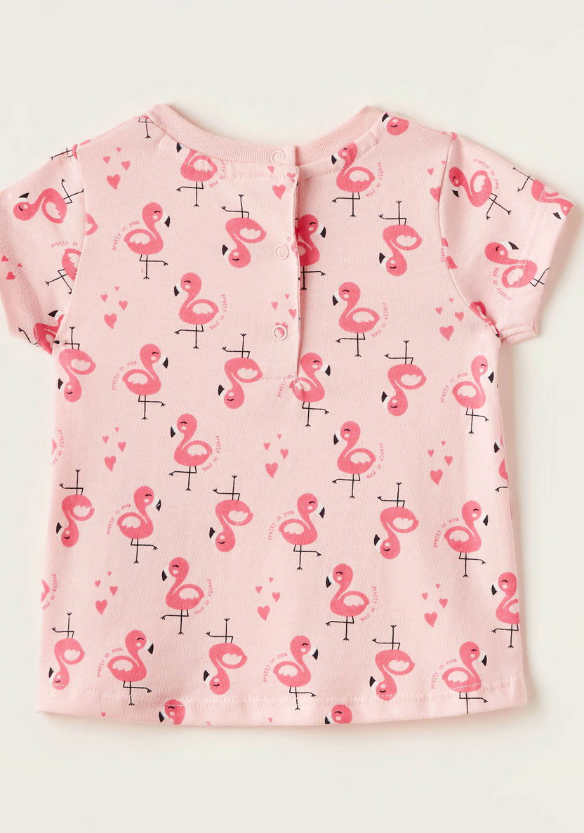 Juniors Flamingo Print Round Neck T-shirt with Short Sleeves-T Shirts-image-2