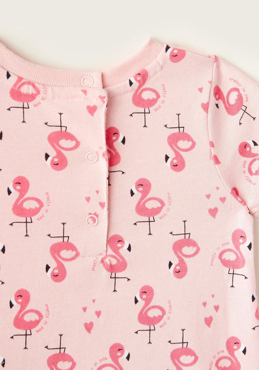 Juniors Flamingo Print Round Neck T-shirt with Short Sleeves-T Shirts-image-3
