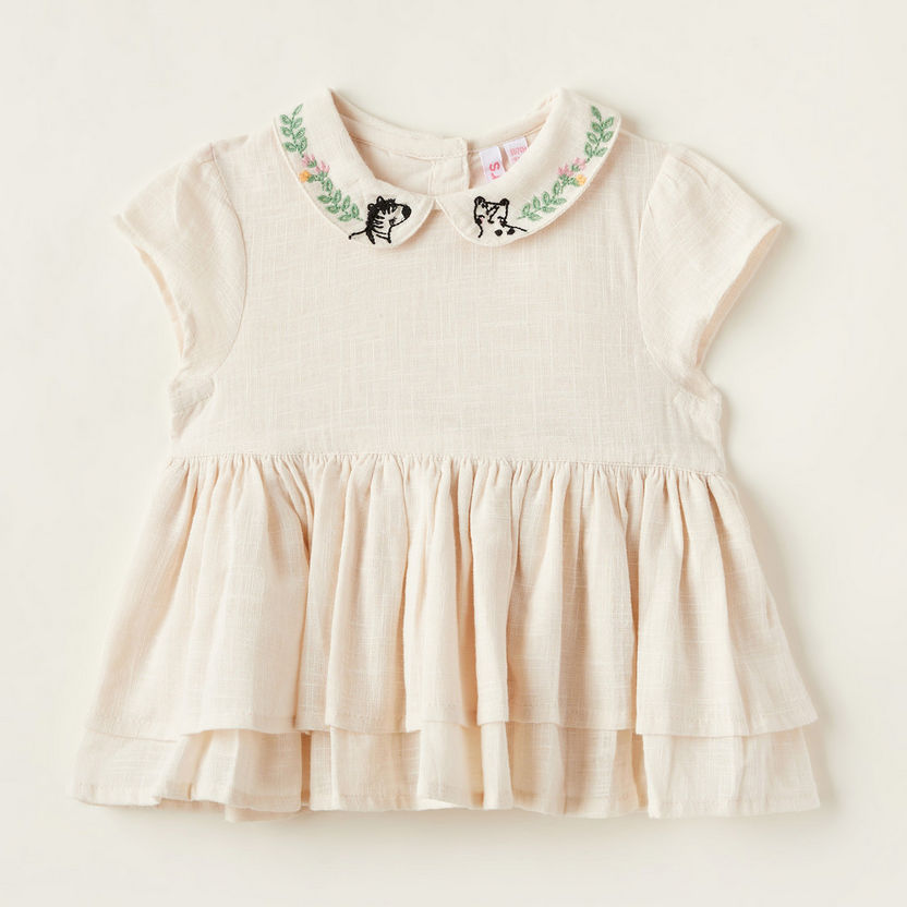 Juniors Embroidered Collared Dress with Short Sleeves-T Shirts-image-0