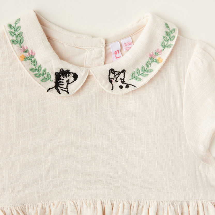Juniors Embroidered Collared Dress with Short Sleeves-T Shirts-image-1
