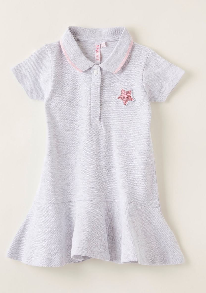 Juniors Star Embroidered Detail Dress with Polo Neck and Short Sleeves-Dresses%2C Gowns and Frocks-image-0