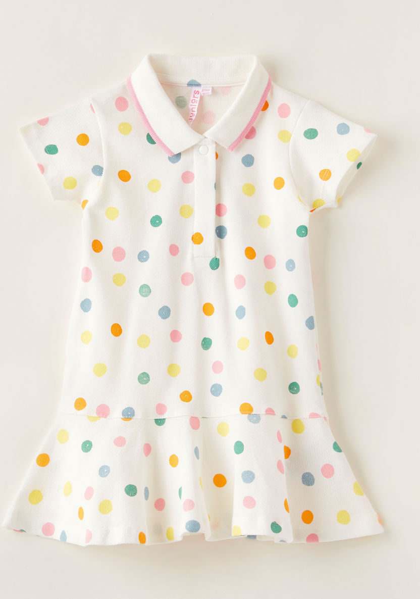 Juniors Polka Dot Print Dress with Short Sleeves-Dresses%2C Gowns and Frocks-image-0