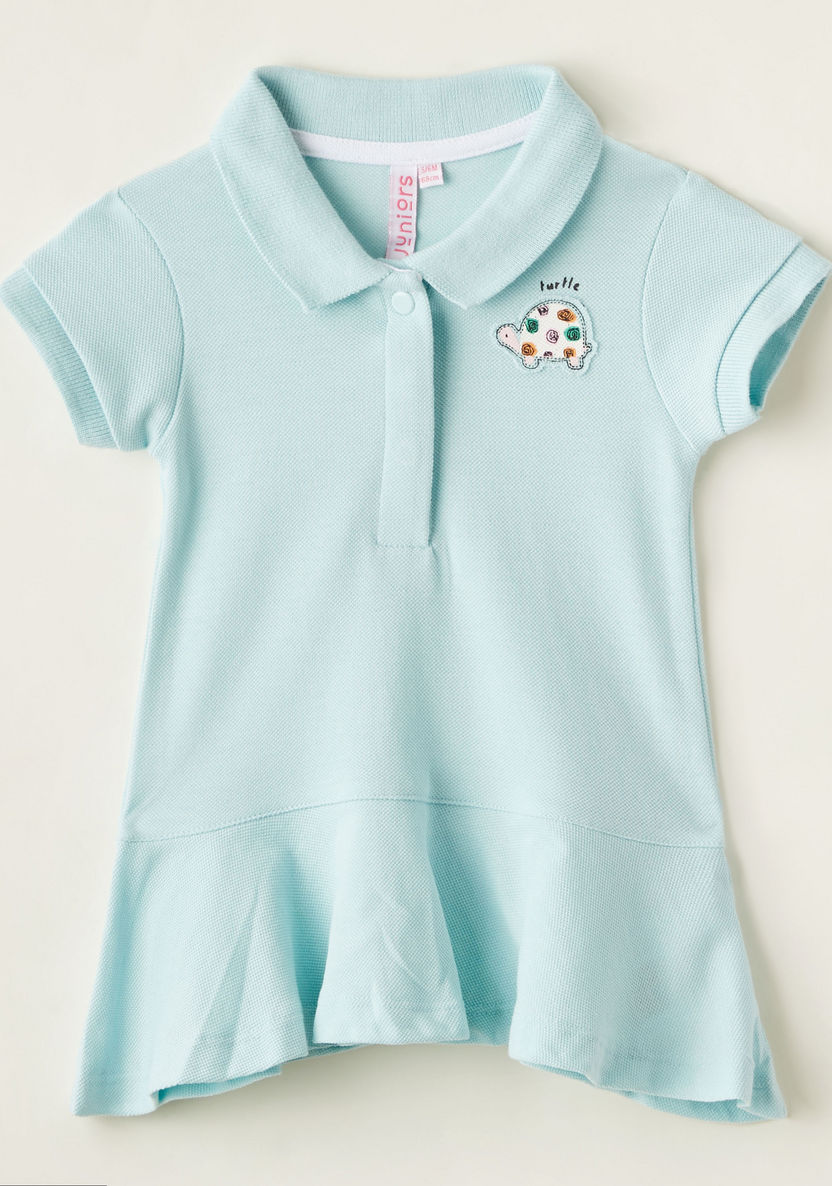 Juniors Solid Polo Dress with Applique and Short Sleeves-Dresses%2C Gowns and Frocks-image-0