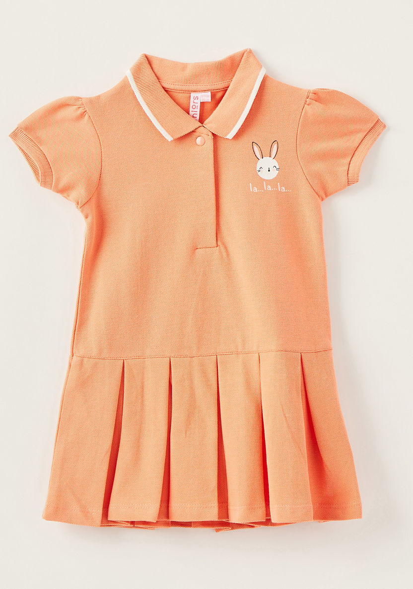 Juniors Solid Polo Dress with Short Sleeves-Dresses%2C Gowns and Frocks-image-0