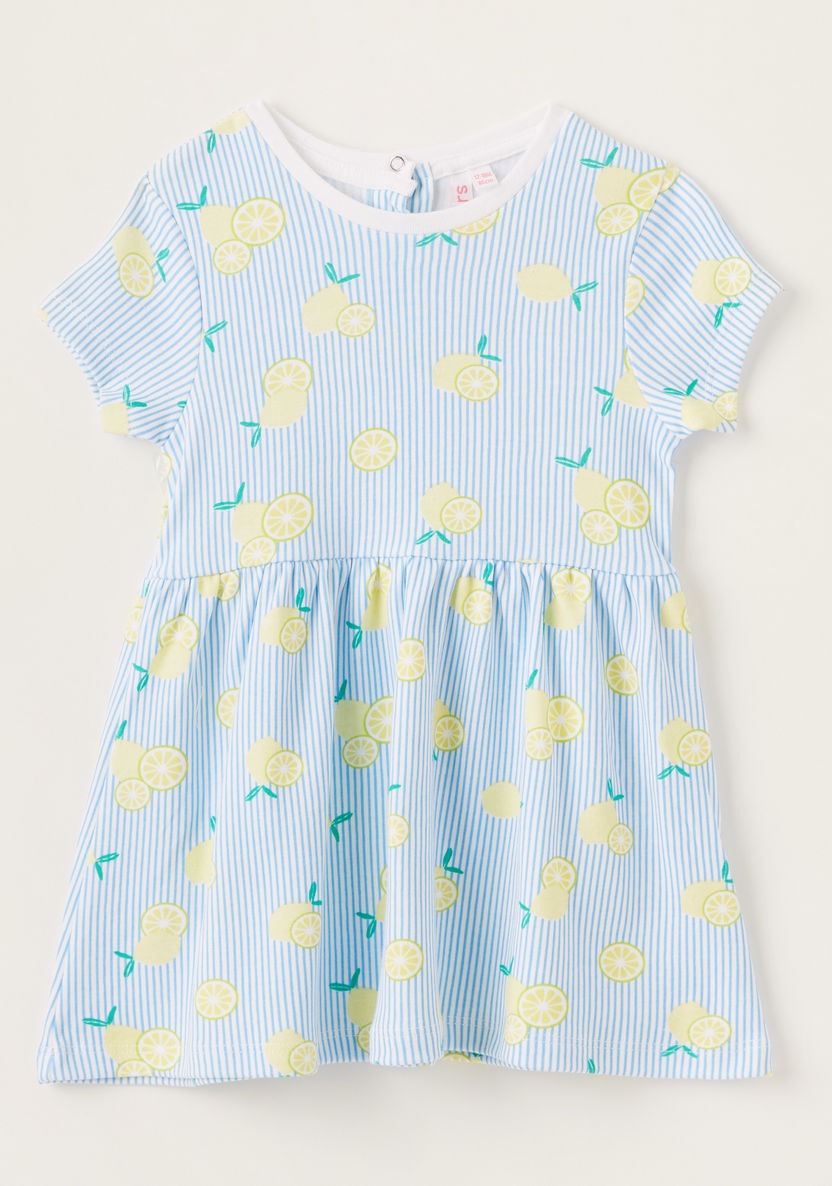 Juniors Lemon Print Dress with Round Neck and Press Button Closure-Dresses%2C Gowns and Frocks-image-0
