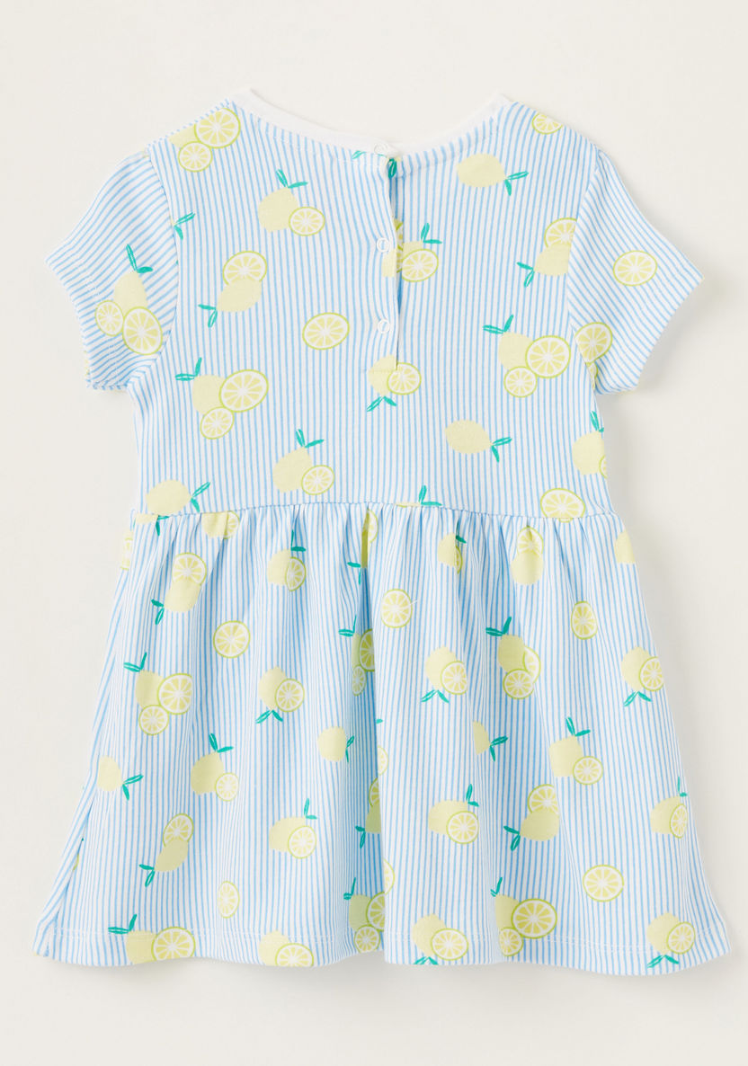 Juniors Lemon Print Dress with Round Neck and Press Button Closure-Dresses%2C Gowns and Frocks-image-2