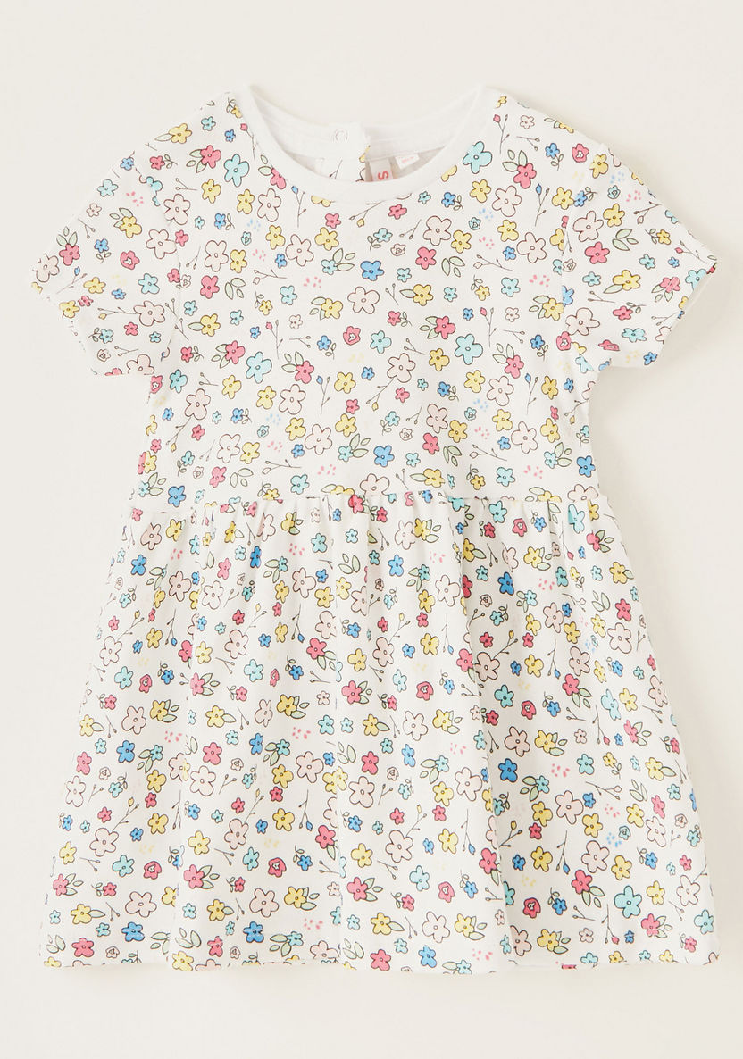 Juniors All-Over Floral Print Round Neck Dress with Short Sleeves-Dresses%2C Gowns and Frocks-image-0