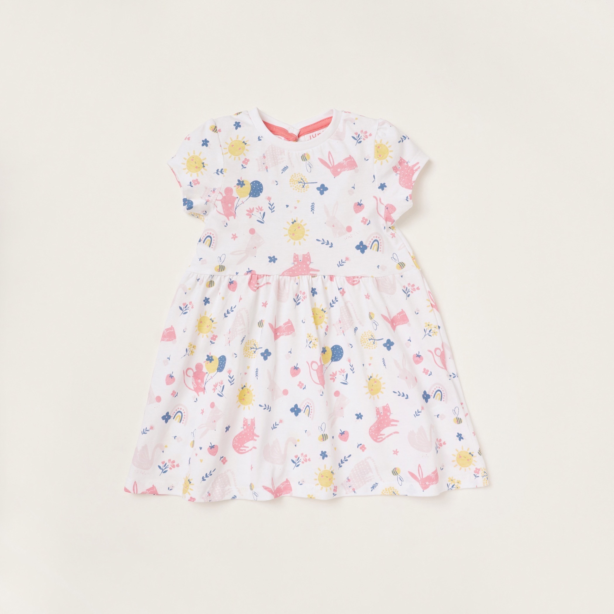 فستان بياقة مستديرة وأكمام قصيرة وطبعات من جونيورز - طقم من قطعتين-baby-girls-clothing-dressesandjumpsuits-image-3