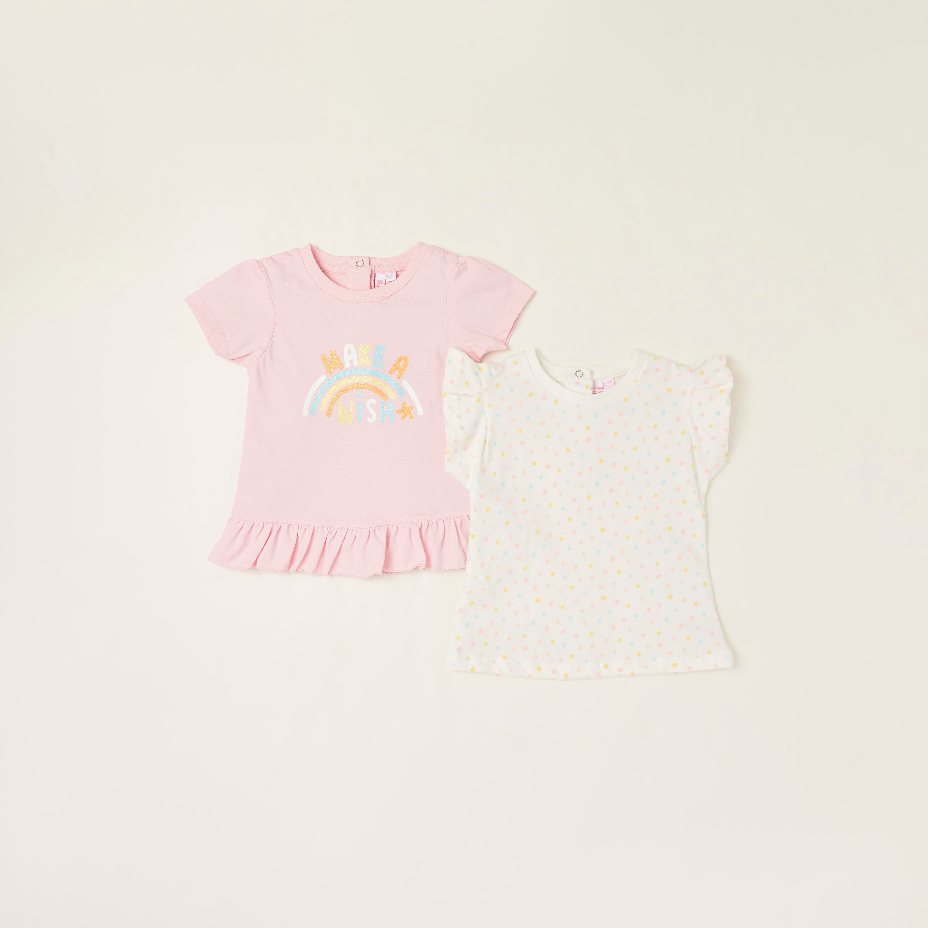 تيشيرت بأكمام قصيرة وطبعات من جونيورز- طقم من قطعتين-baby-girls-clothing-multipacks-image-1