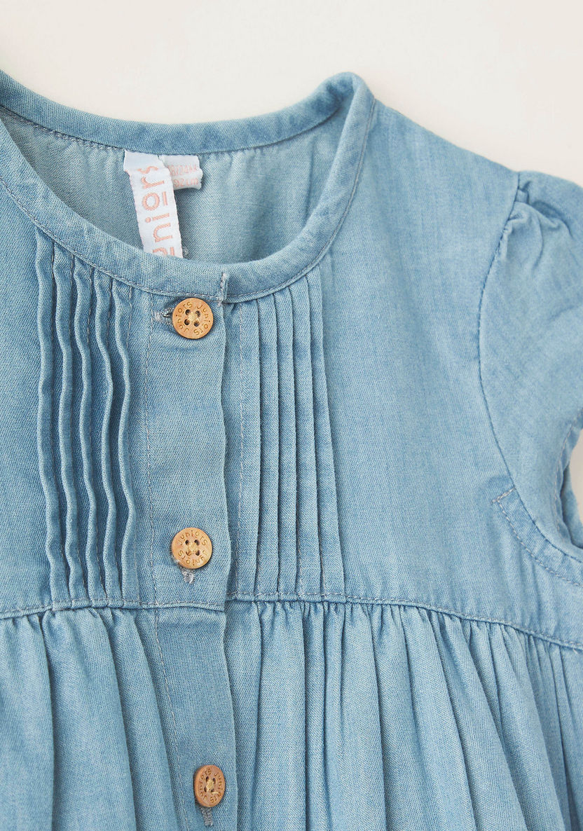Juniors Textured Denim Top with Round Neck and Cap Sleeves-Blouses-image-1