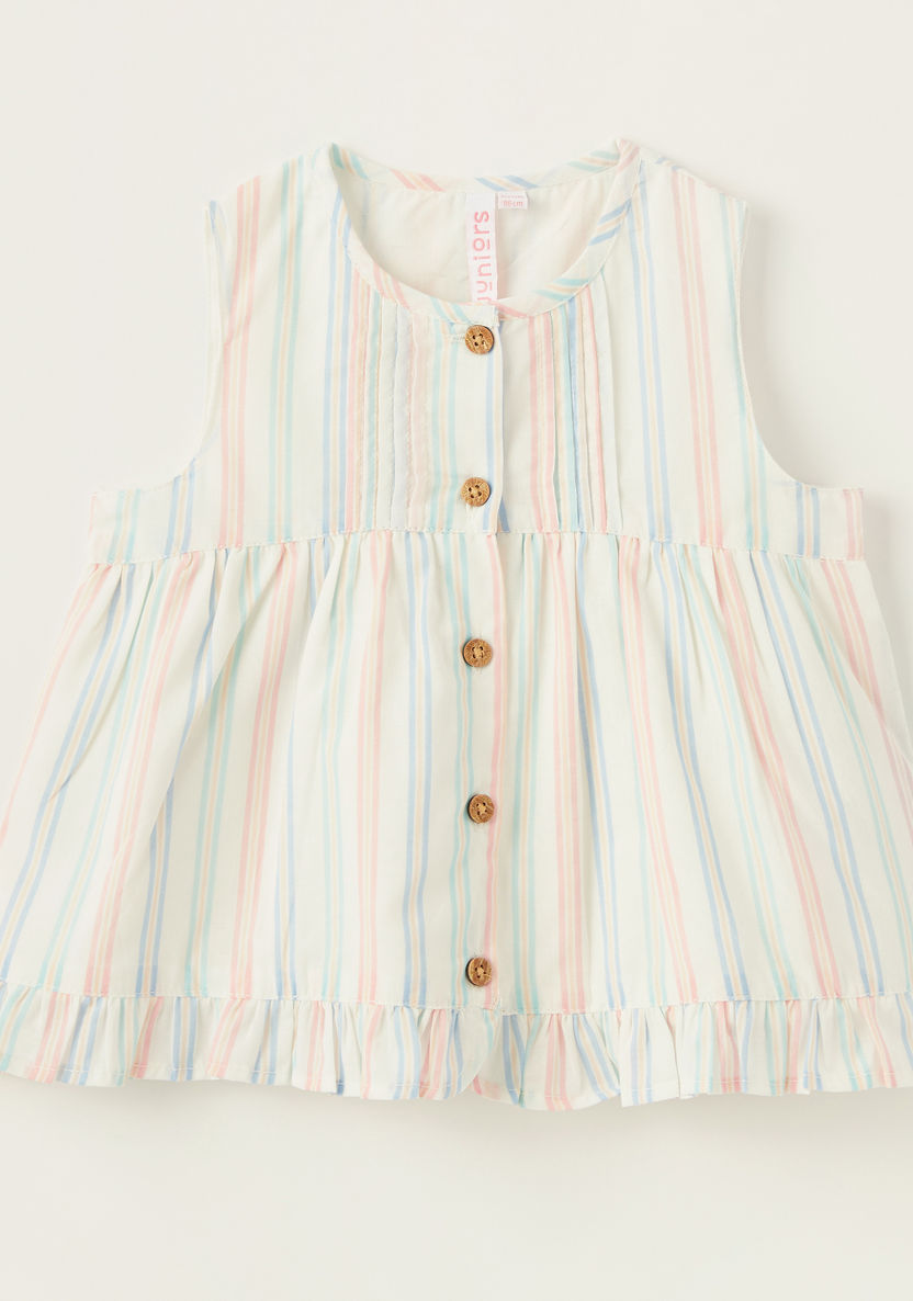 Juniors Striped Sleeveless A-line Top with Button Closure-Blouses-image-0