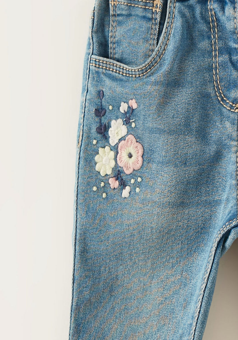 Juniors Floral Embroidered Jeans with Elasticised Waistband-Jeans-image-1