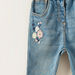 Juniors Floral Embroidered Jeans with Elasticised Waistband-Jeans-thumbnail-1