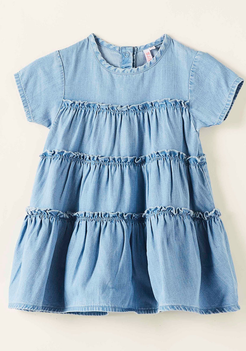 Juniors Ruffle Detail Dress with Round Neck and Short Sleeves-Dresses%2C Gowns and Frocks-image-0