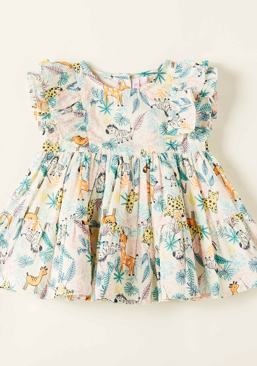 Juniors All-Over Print Tiered Dress with Cap Sleeves and Frill Detail-Dresses%2C Gowns and Frocks-image-0