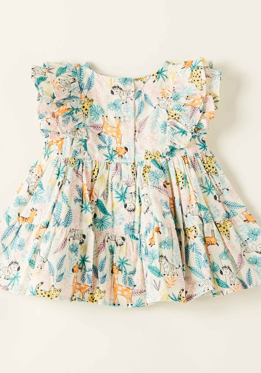 Juniors All-Over Print Tiered Dress with Cap Sleeves and Frill Detail-Dresses%2C Gowns and Frocks-image-3