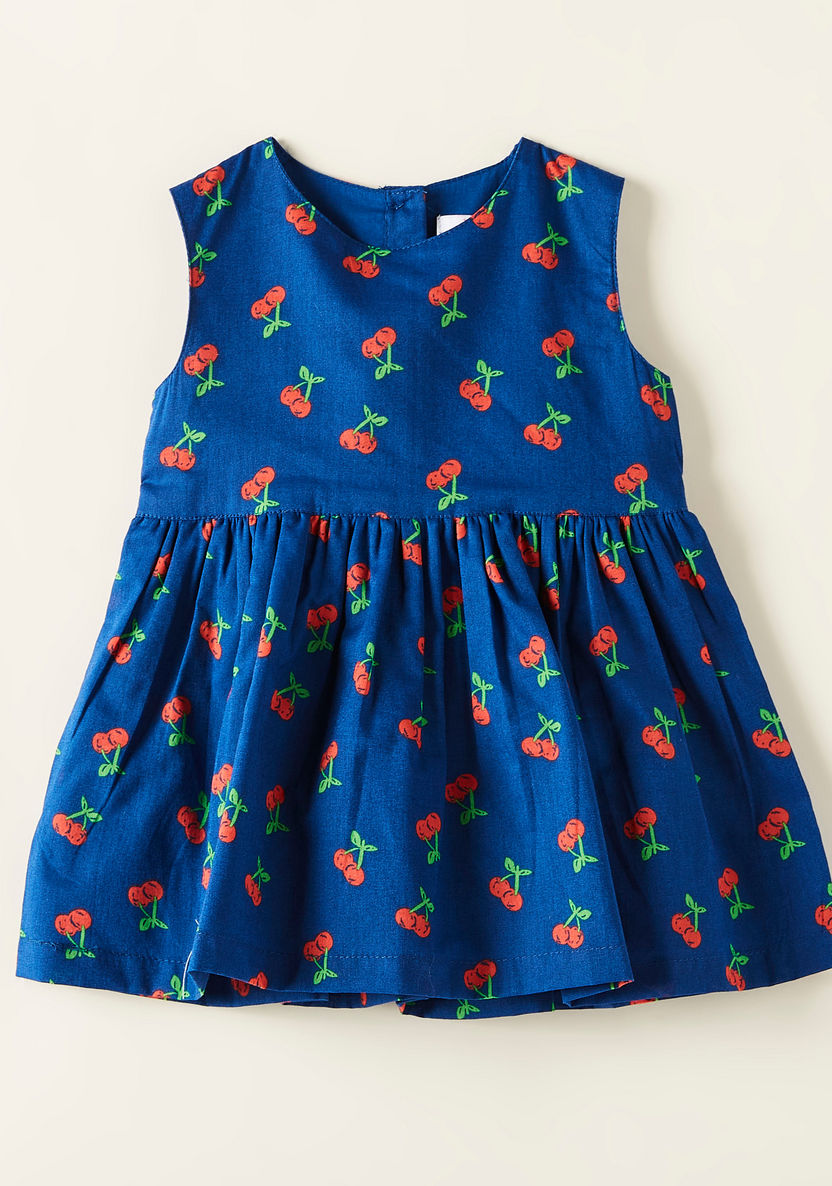 Juniors All-Over Cherry Print Sleeveless Dress with Round Neck-Dresses%2C Gowns and Frocks-image-0