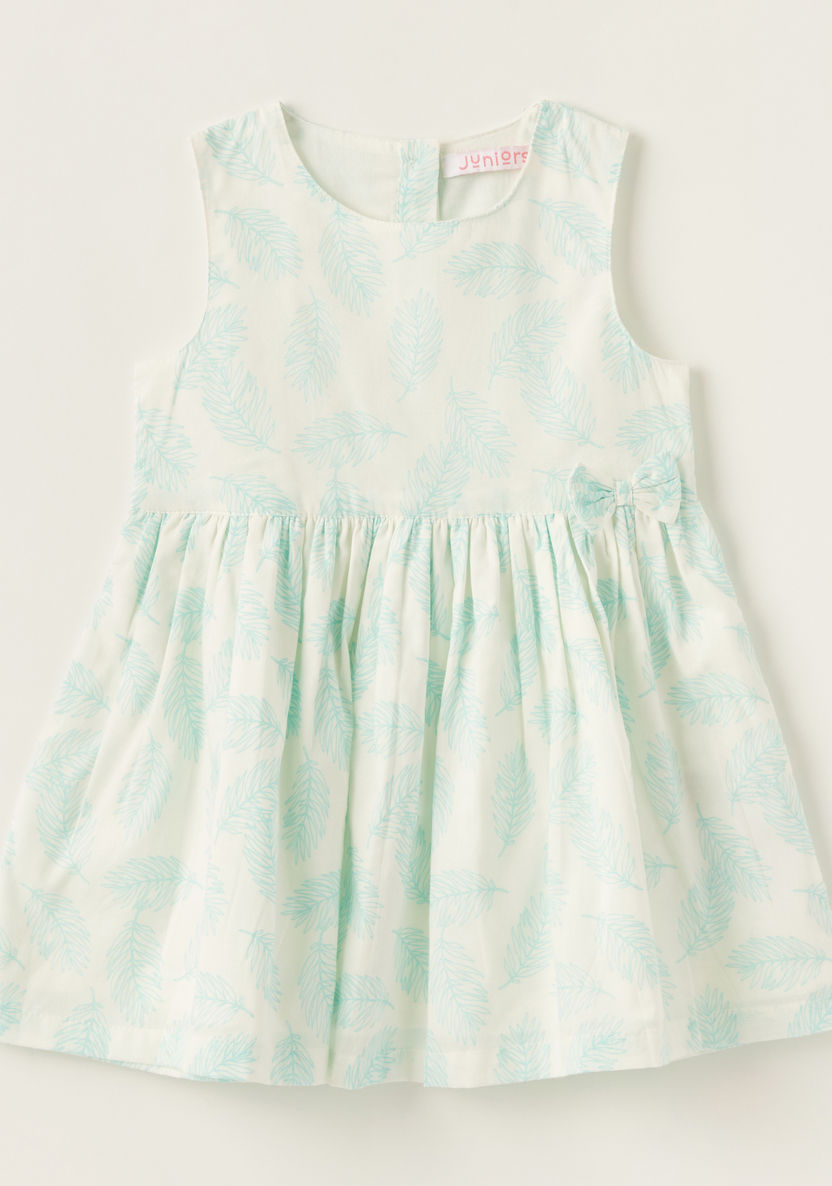 Juniors All-Over Print Sleeveless Dress with Round Neck and Bow Detail-Dresses%2C Gowns and Frocks-image-0