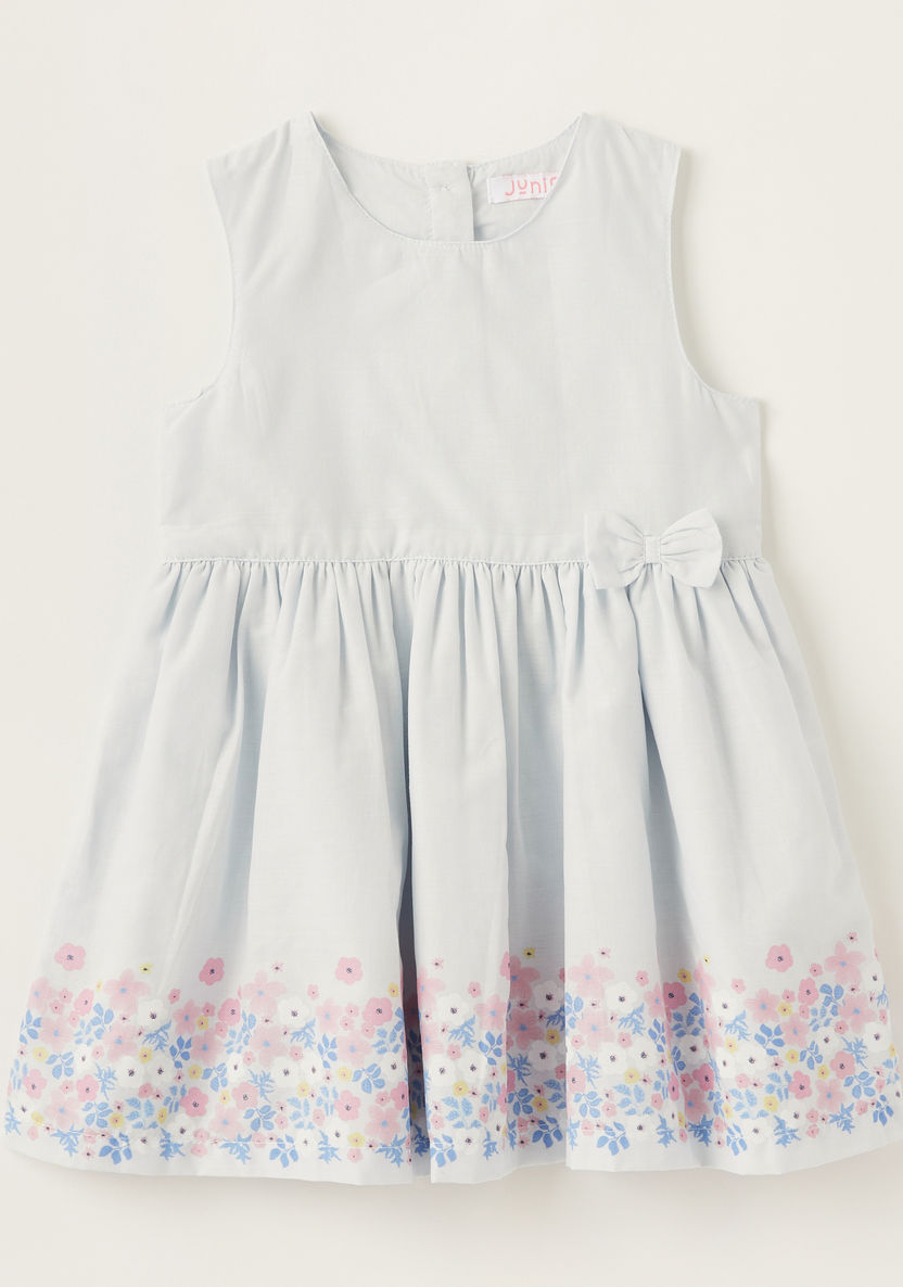 Juniors Floral Print Sleeveless Dress with Bow Applique-Dresses%2C Gowns and Frocks-image-0