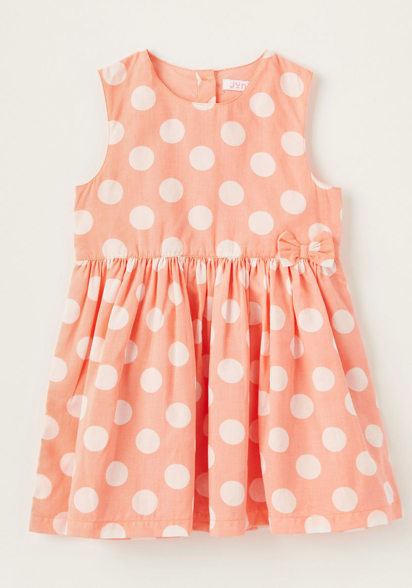 Juniors Polka Dot Print Sleeveless Dress with Bow Detail-Dresses%2C Gowns and Frocks-image-0