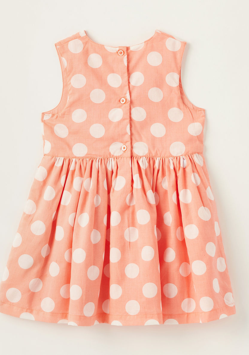 Juniors Polka Dot Print Sleeveless Dress with Bow Detail-Dresses%2C Gowns and Frocks-image-2