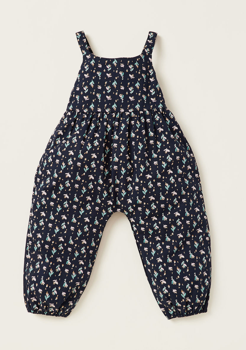 Juniors Floral Print Dungaree and Collared Top Set-Clothes Sets-image-2