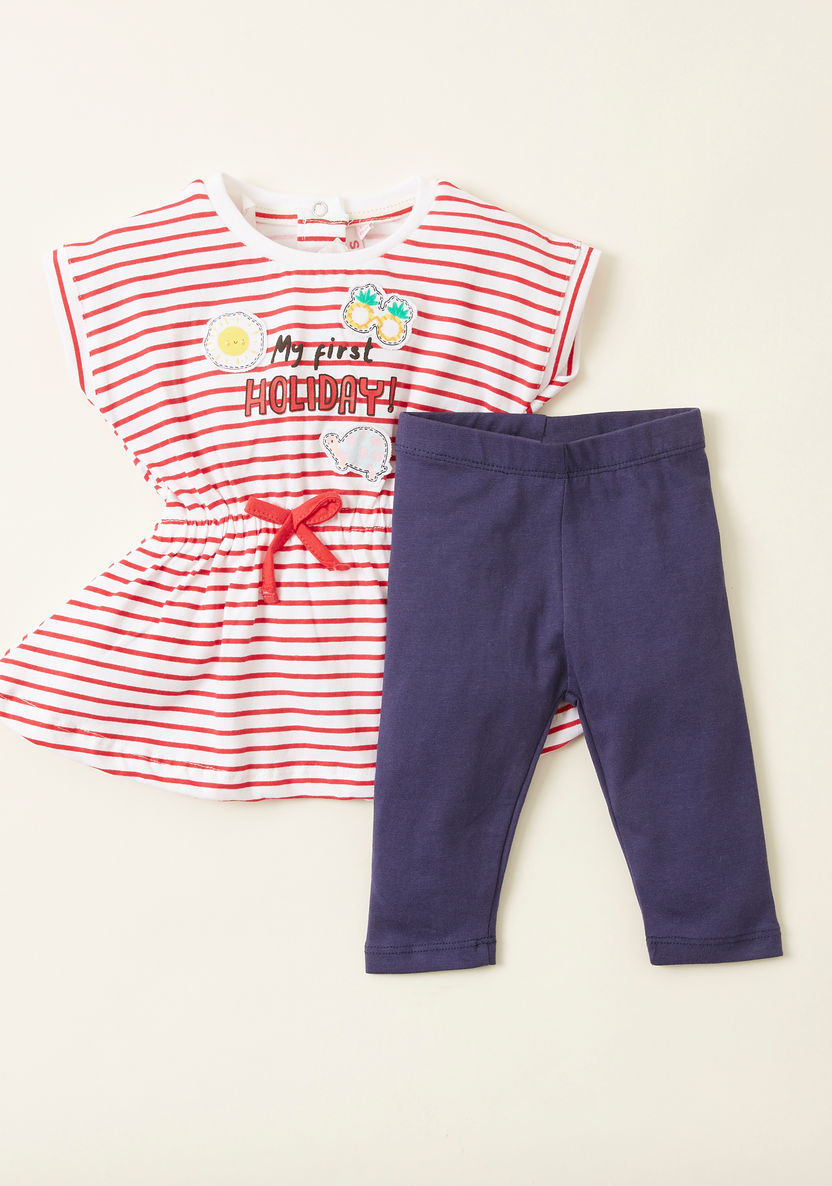 Juniors Striped Round Neck Tunic with Solid Leggings Set-Clothes Sets-image-0