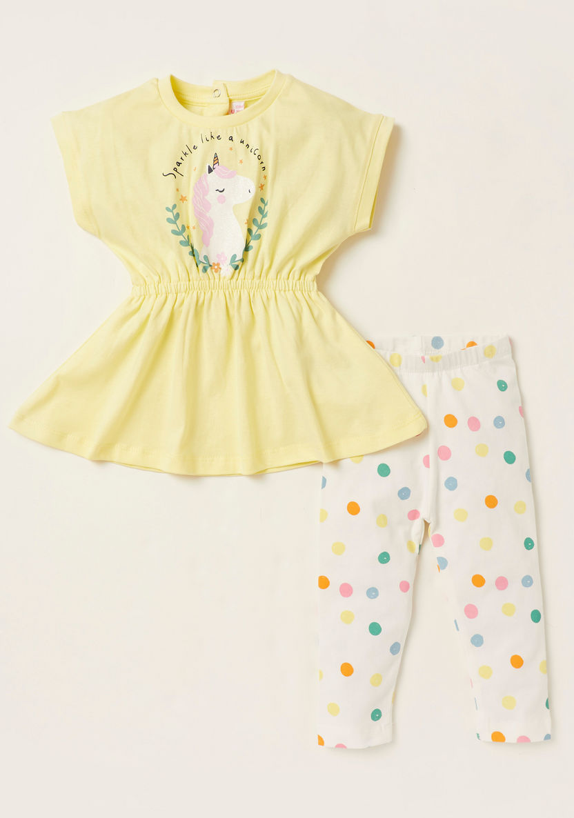 Juniors Unicorn Tunic with Polka Dot Print Leggings-Clothes Sets-image-0