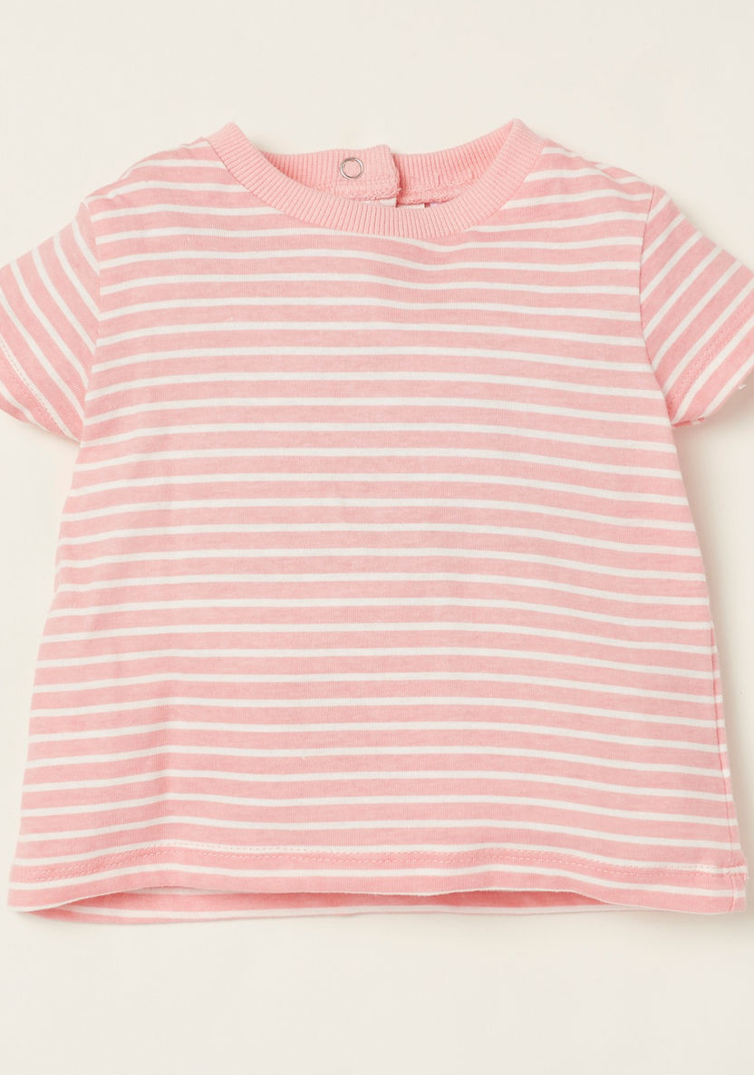 Juniors Striped Short Sleeves T-shirt with Textured Pinafore Set-Clothes Sets-image-2