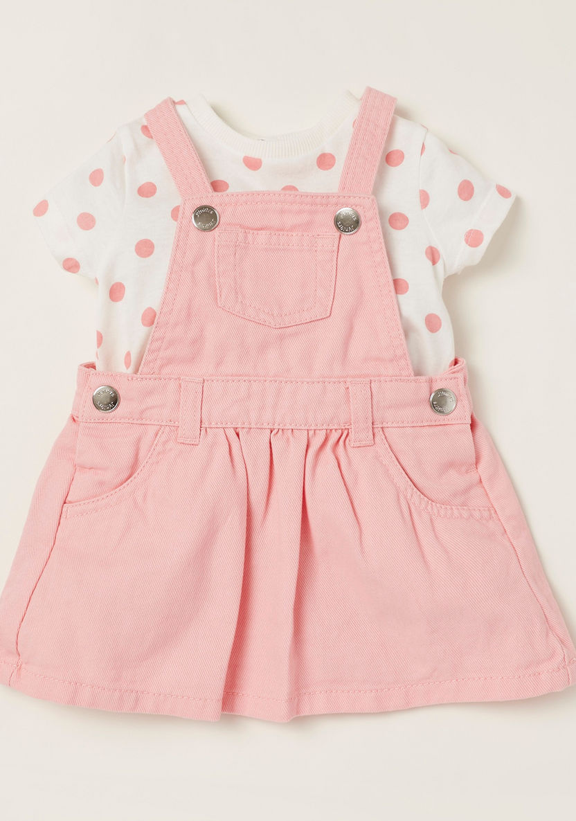 Juniors All-Over Print Short Sleeves T-shirt with Solid Pinafore Set-Clothes Sets-image-0