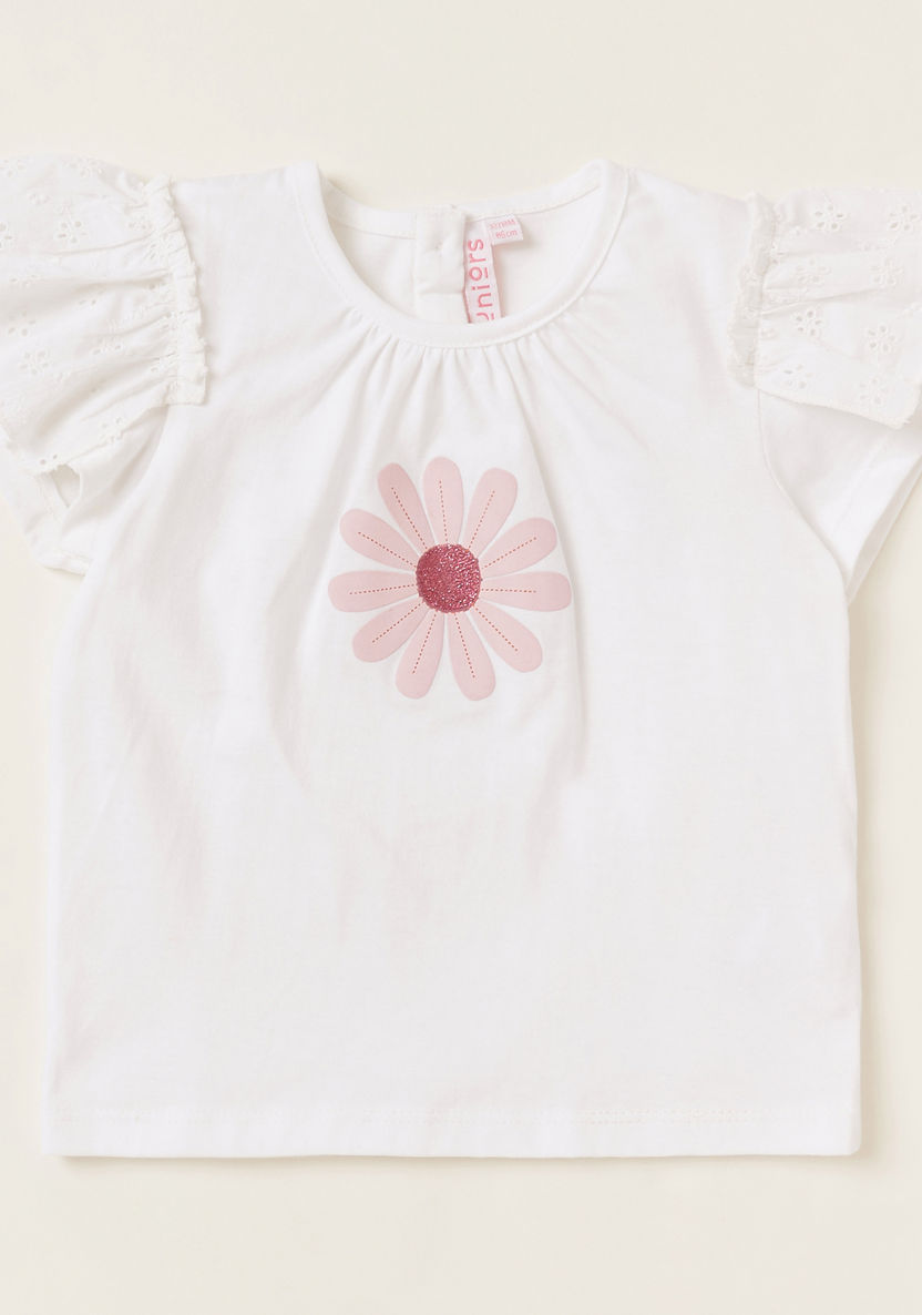 Juniors Floral Print Round Neck T-shirt and Skirt Set-Clothes Sets-image-1