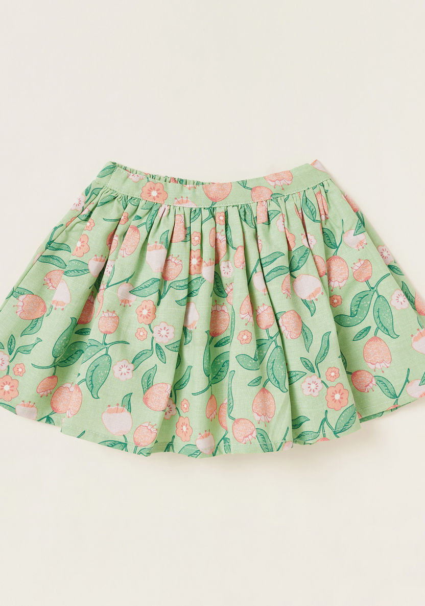 Juniors Floral Print Round Neck T-shirt and Skirt Set-Clothes Sets-image-3