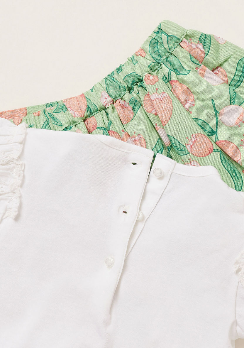 Juniors Floral Print Round Neck T-shirt and Skirt Set-Clothes Sets-image-4