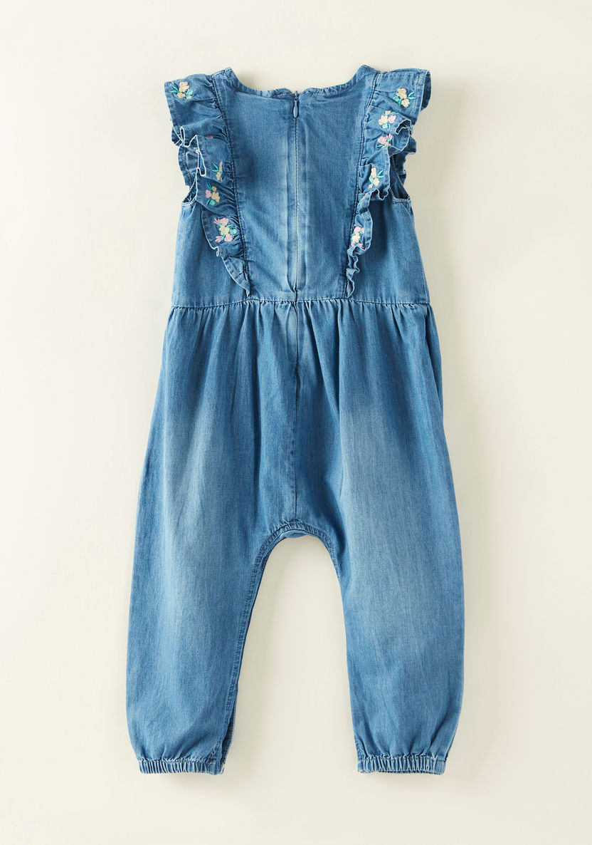 Juniors Floral Embroidered Romper with Round Neck and Cap Sleeves-Rompers%2C Dungarees and Jumpsuits-image-2