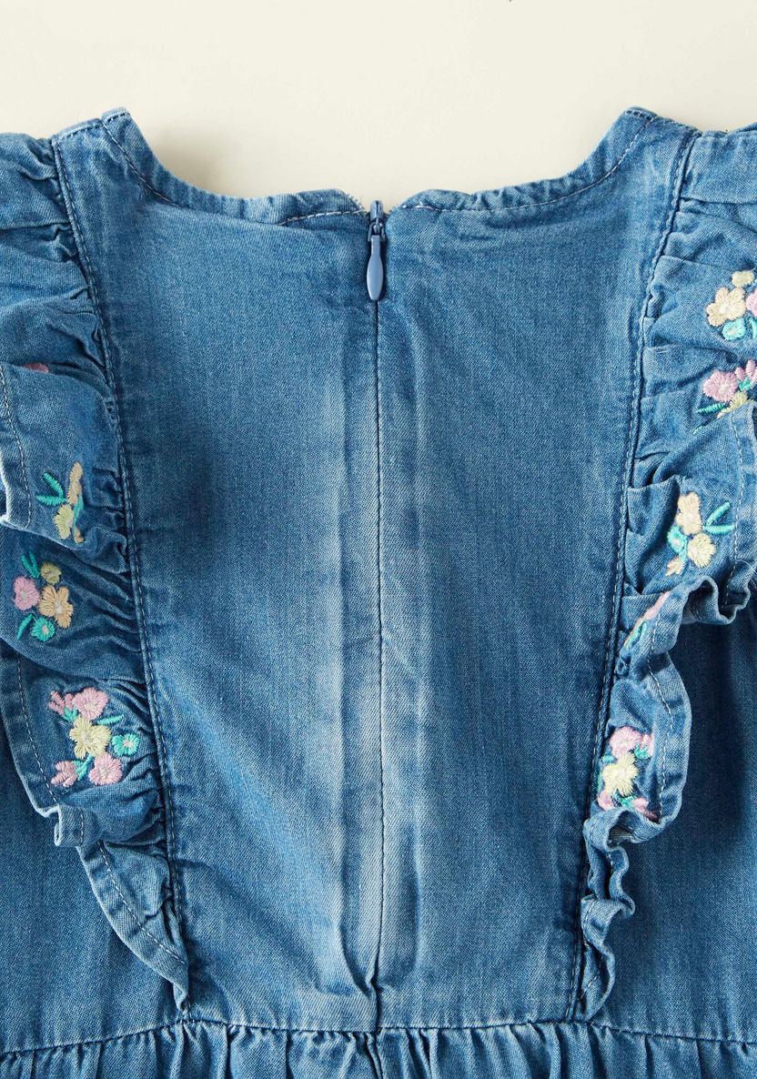 Juniors Floral Embroidered Romper with Round Neck and Cap Sleeves-Rompers%2C Dungarees and Jumpsuits-image-3
