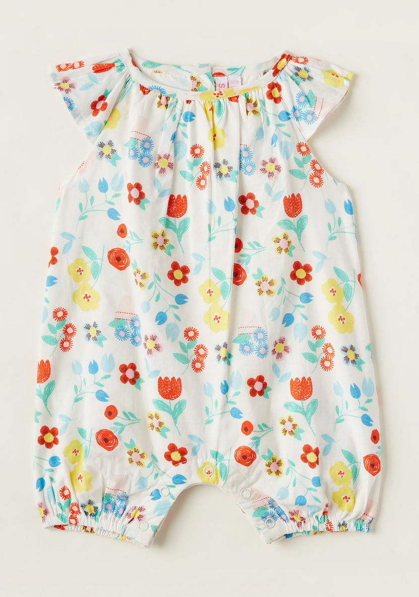 Juniors Floral Print Romper with Cap Sleeves-Rompers%2C Dungarees and Jumpsuits-image-0