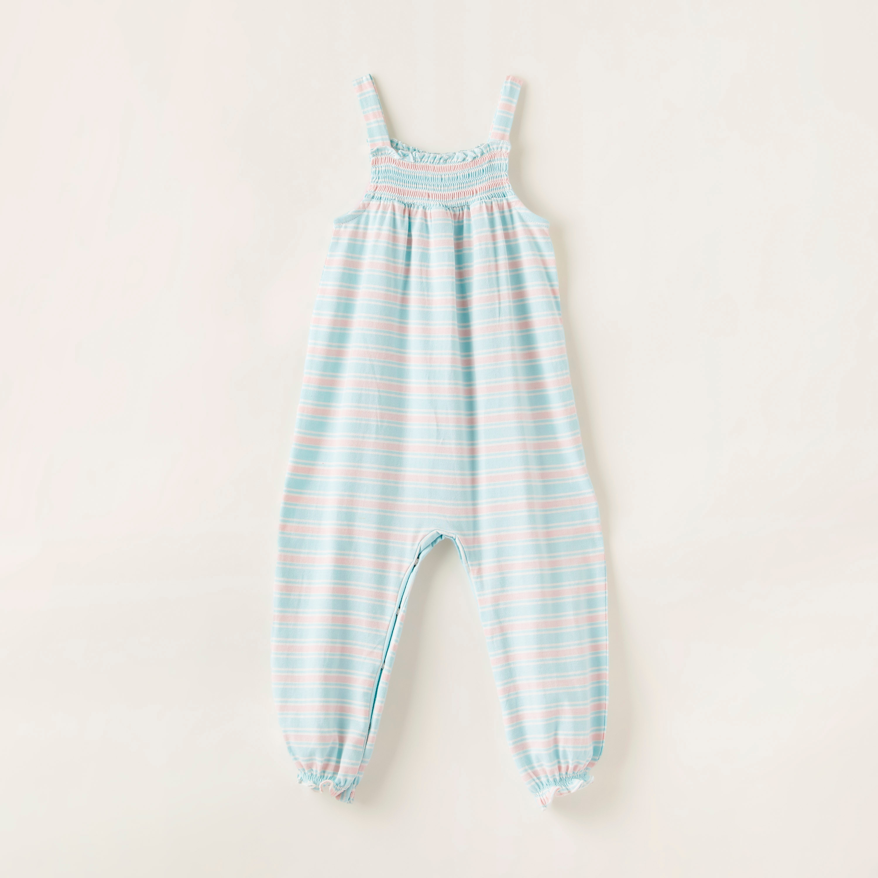 Juniors Striped Sleeveless Romper with Smocking Detail-baby-girls-clothing-rompers-image-1