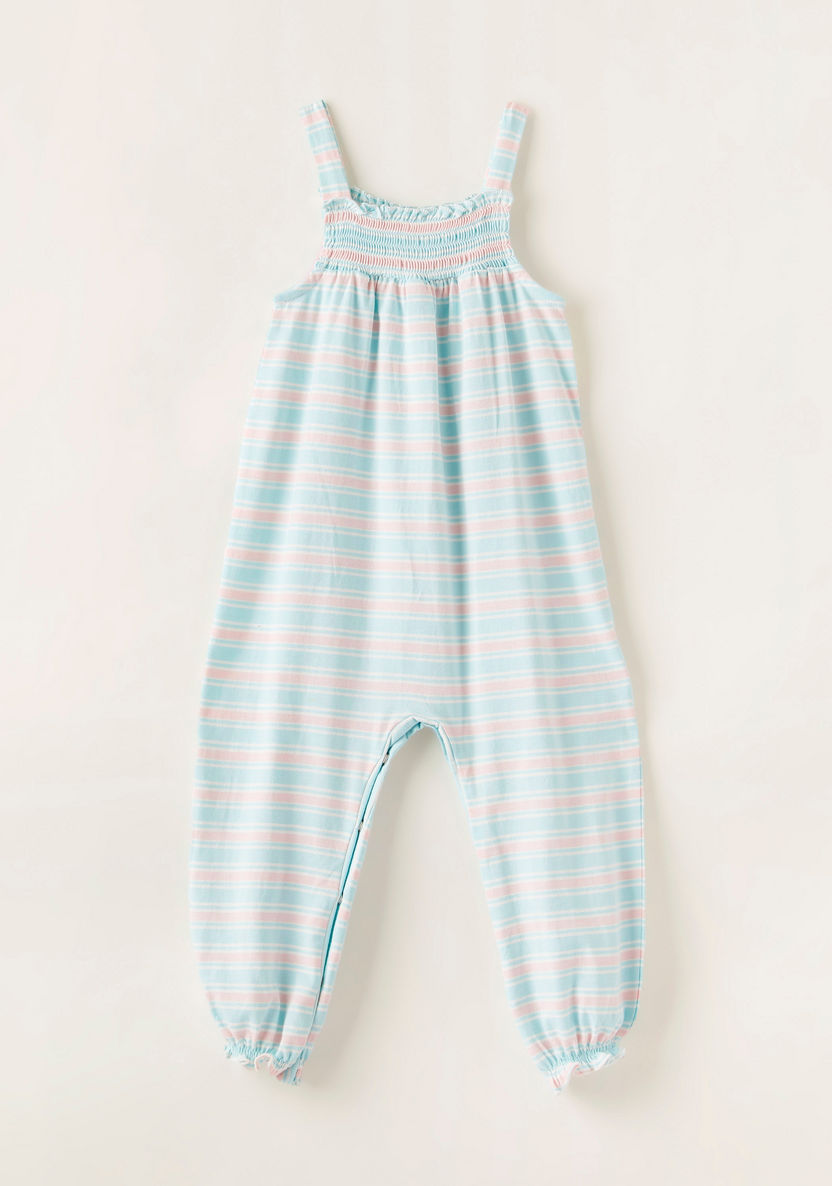 Juniors Striped Sleeveless Romper with Smocking Detail-Rompers%2C Dungarees and Jumpsuits-image-0