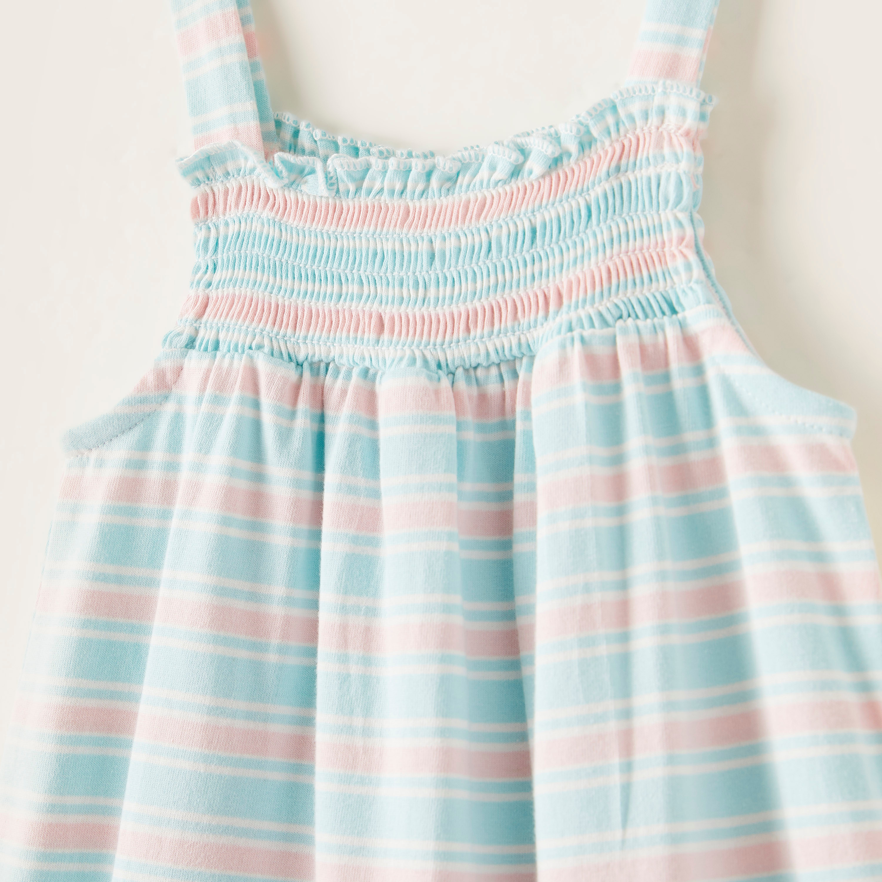 Juniors Striped Sleeveless Romper with Smocking Detail-baby-girls-clothing-rompers-image-2