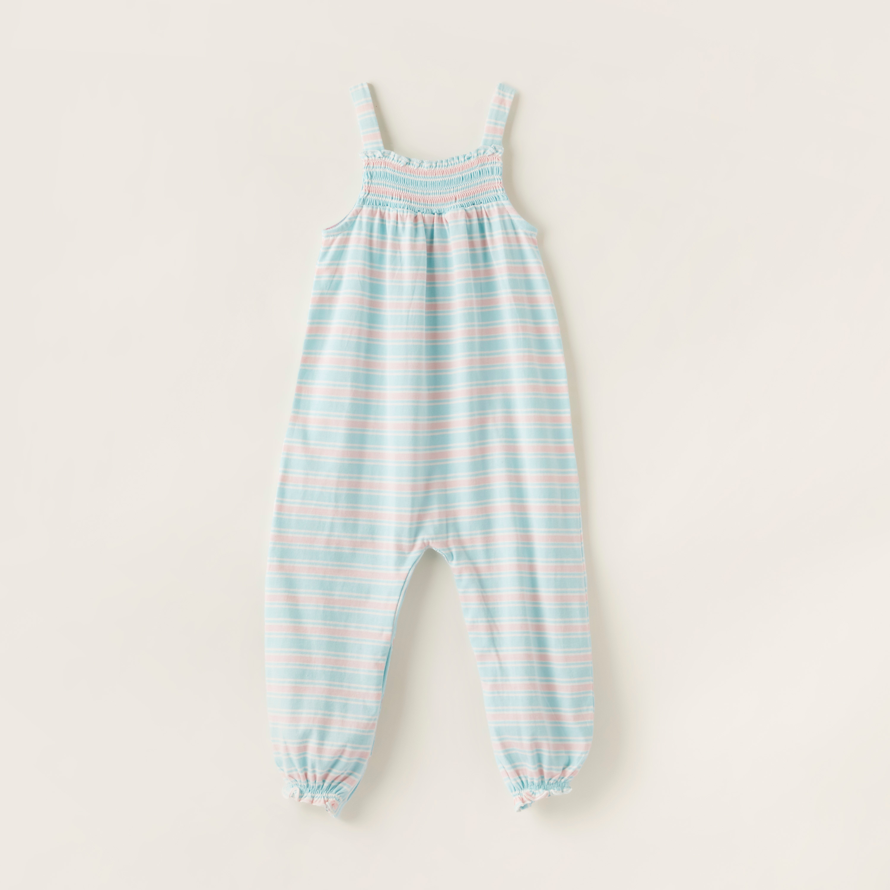Juniors Striped Sleeveless Romper with Smocking Detail-baby-girls-clothing-rompers-image-4