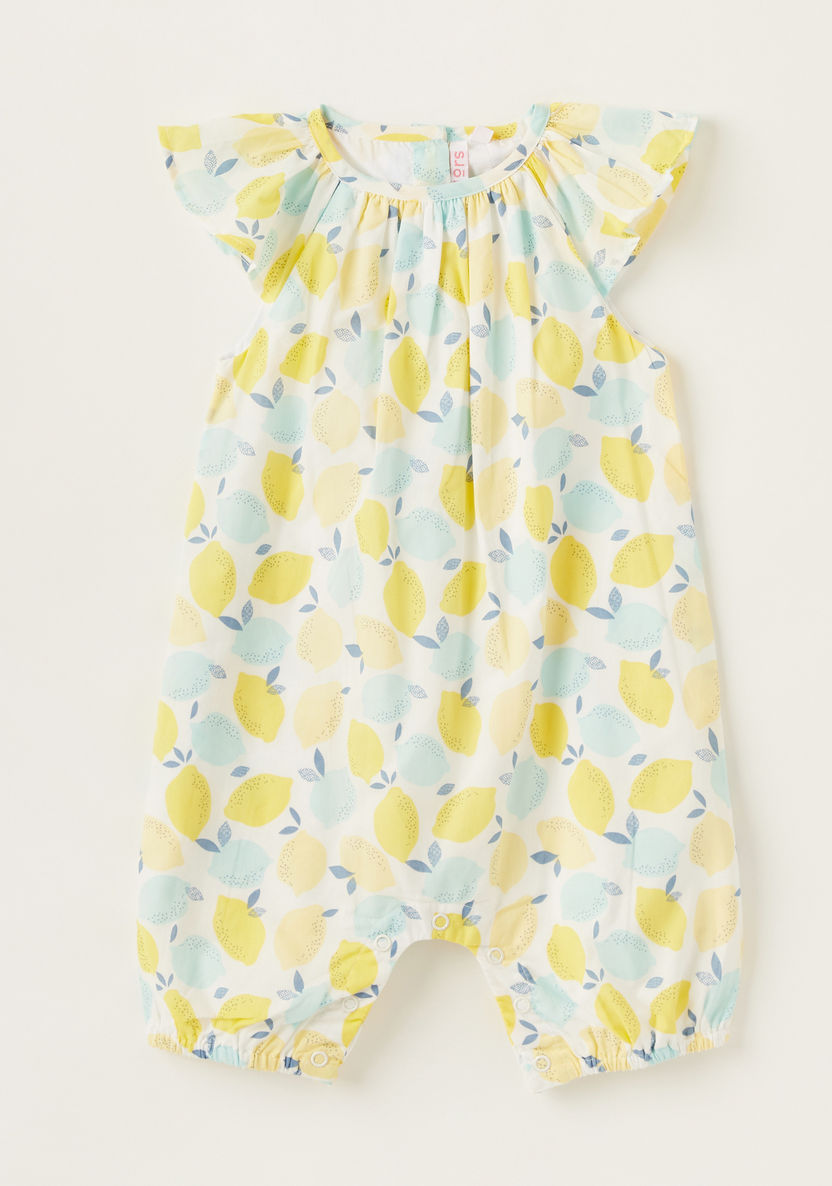 Juniors Lemon Print Romper with Short Sleeves-Rompers%2C Dungarees and Jumpsuits-image-0
