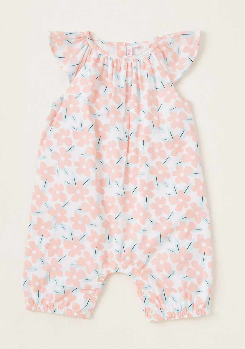 Juniors Floral Print Romper with Short Sleeves-Rompers%2C Dungarees and Jumpsuits-image-0