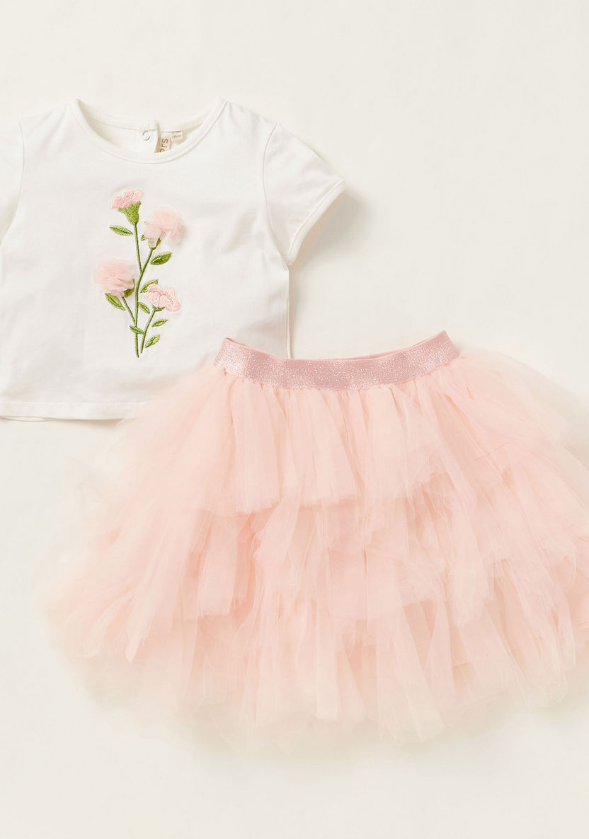 Juniors Floral Print T-shirt and Tutu Skirt Set-Clothes Sets-image-0