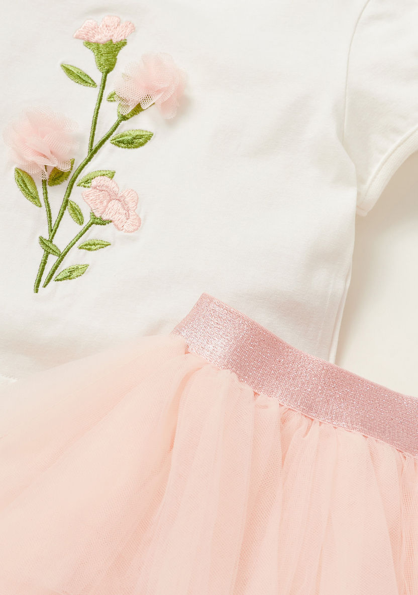 Juniors Floral Print T-shirt and Tutu Skirt Set-Clothes Sets-image-1