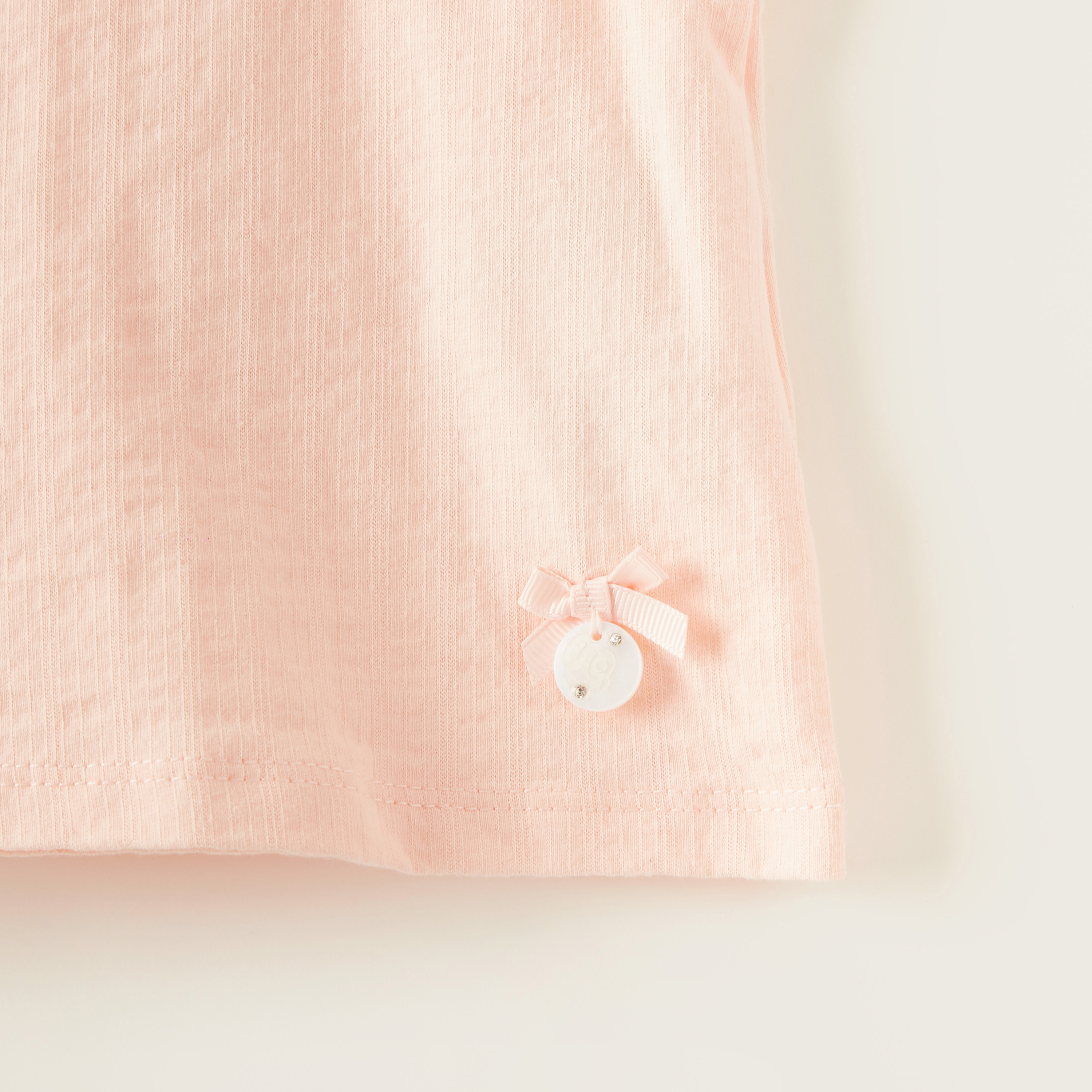 Giggles Schiffli Detail T-shirt with Round Neck and Cap Sleeves-baby-girls-clothing-tshirts-image-2