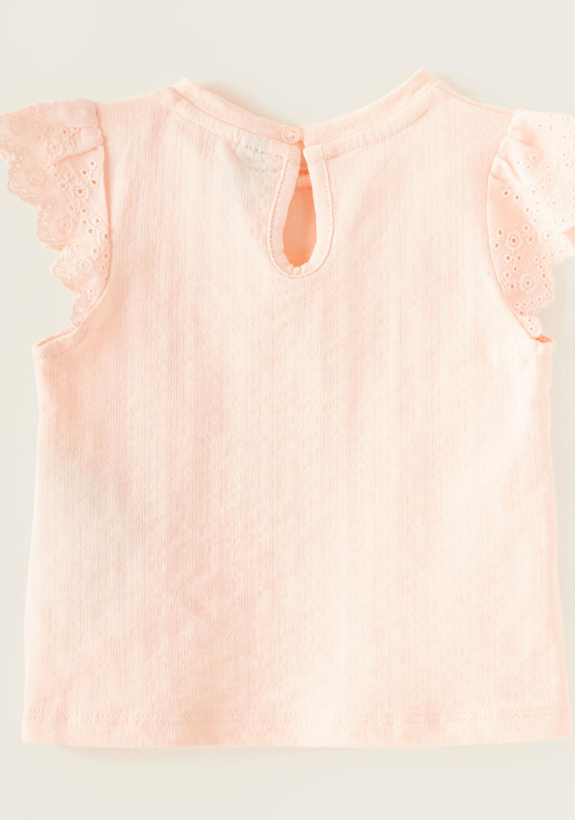 Giggles Schiffli Detail T-shirt with Round Neck and Cap Sleeves-T Shirts-image-3