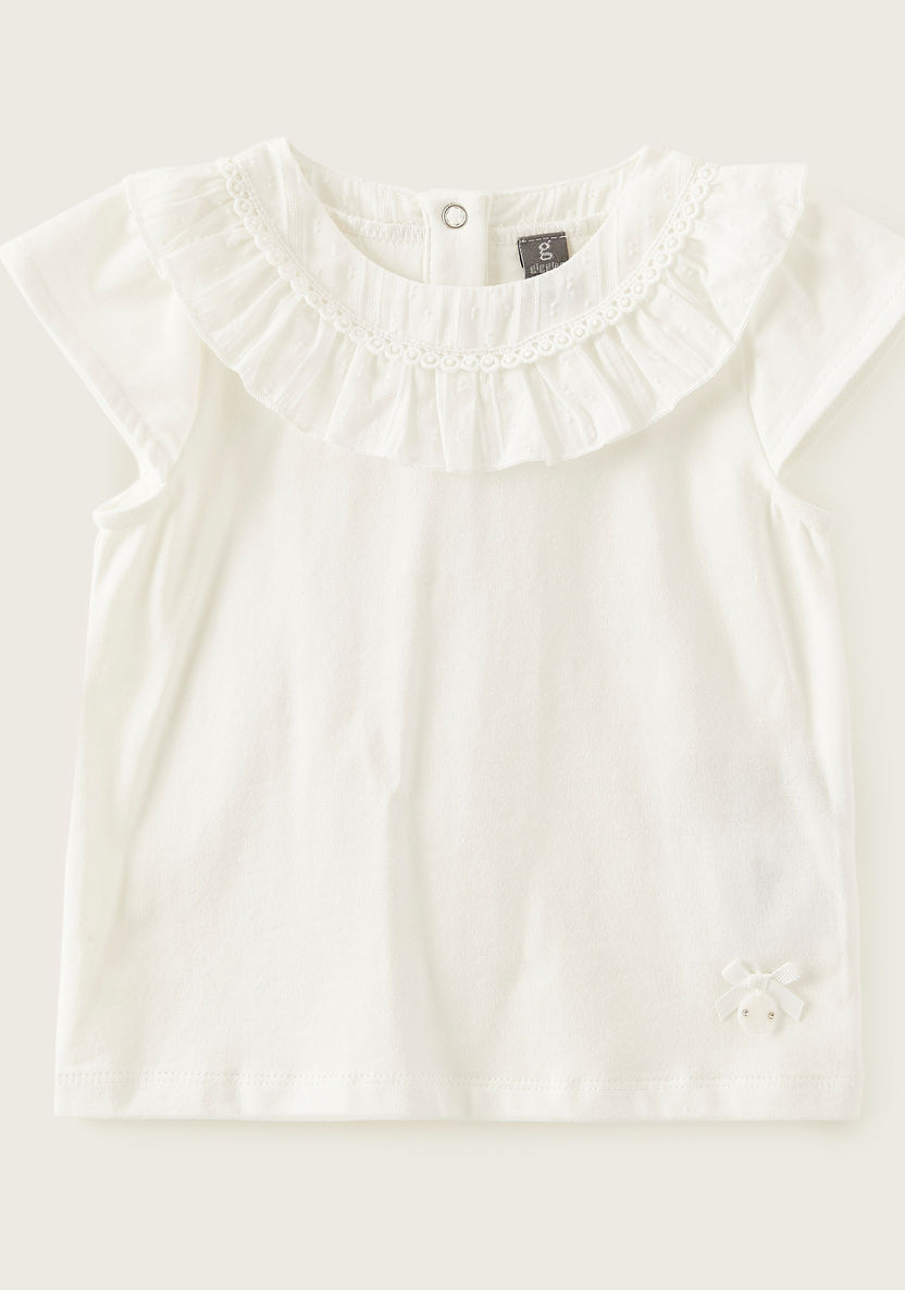 Giggles Solid Top with Cap Sleeves and Ruffle Detail-Blouses-image-0