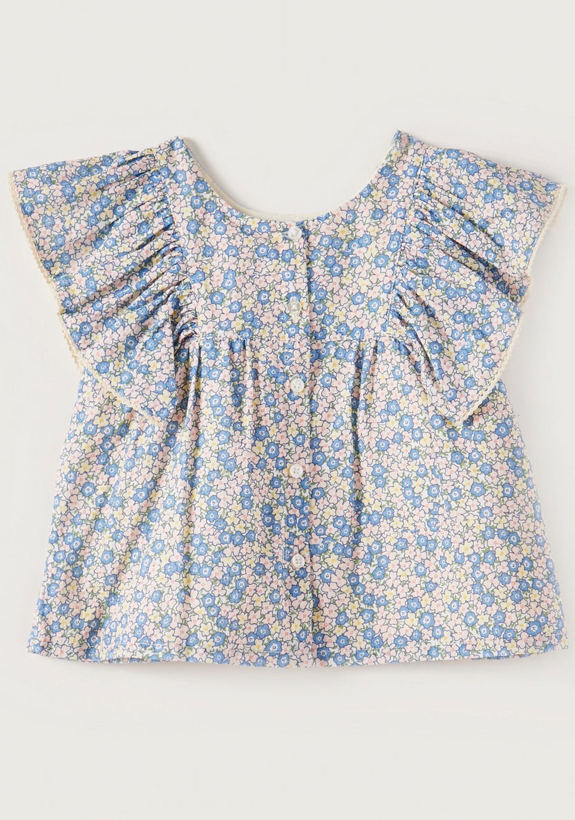 Giggles Round Neck Floral Print Blouse with Flutter Sleeves-Blouses-image-3